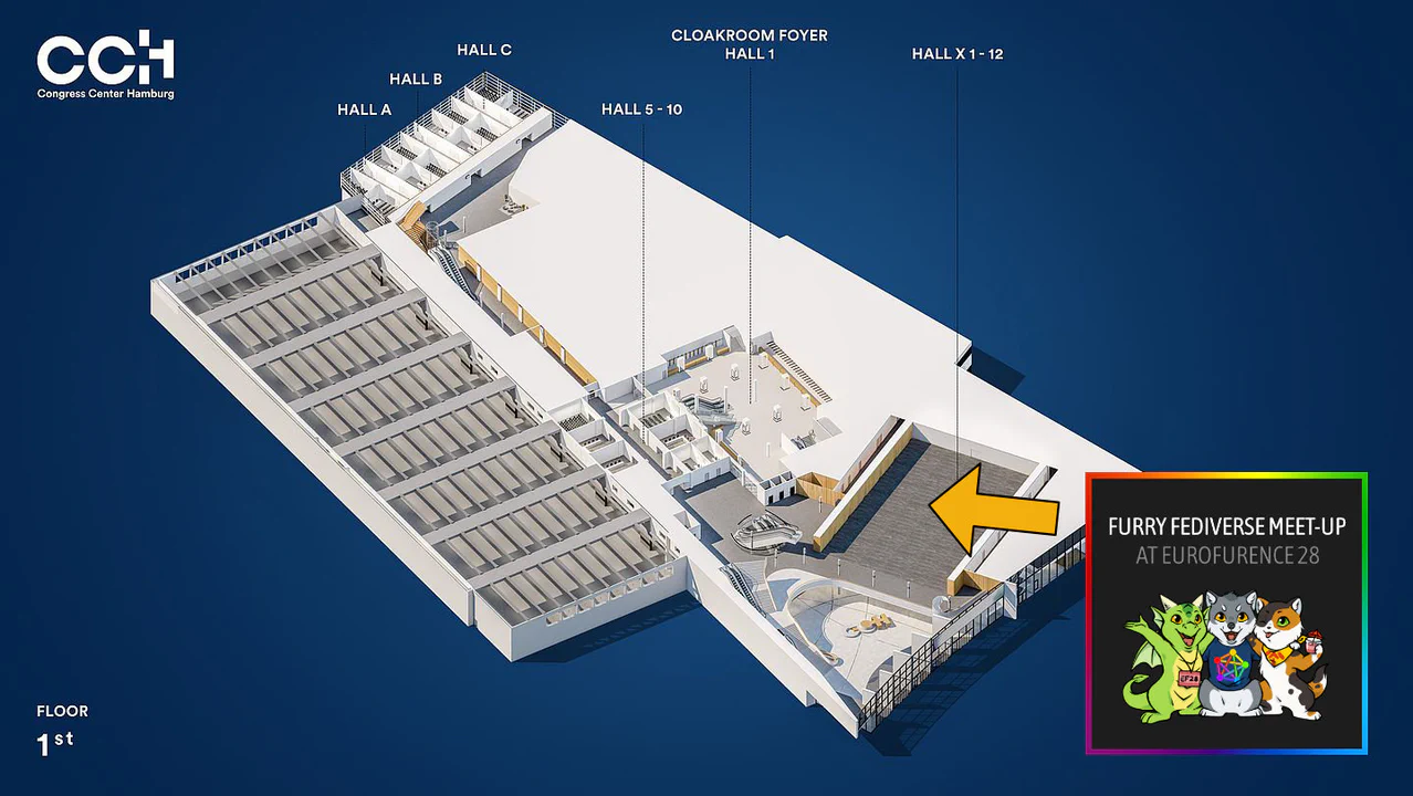 Map of the CCH indicating the location of panel room on the first floor, to the right of the stairs going up from the lobby